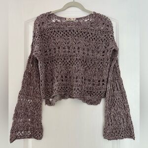 Hollister open-weave, cropped bell-sleeve sweater, boho, beach, M/L